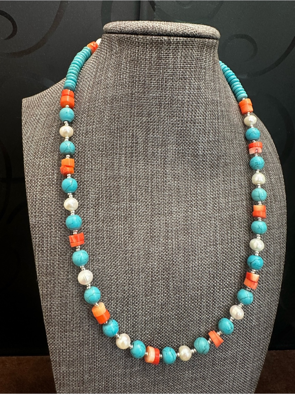 Turquoise & Coral Bead Necklace For Women